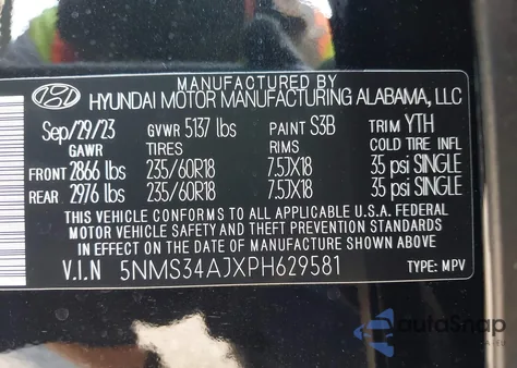 2023 Hyundai Santa Fe Sel z USA, uszkodzony, nr VIN 5NMS34AJXPH629581